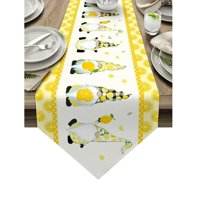 Idyllic Summer Lemon Gnome Table Runner Wedding Party Table Decoration