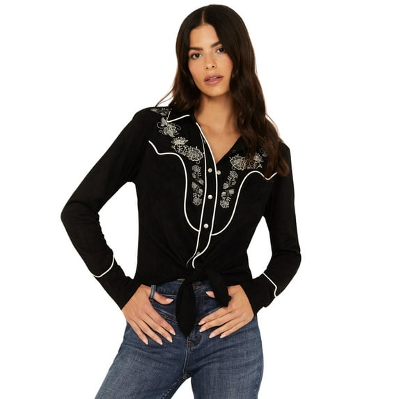 Idyllwind Women's Douglas Embroidered Western Knit Top Black X-Large