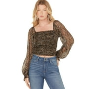 Idyllwind Women's Floral Ditsy Print Long Sleeve Top Dark Brown X-Small  US