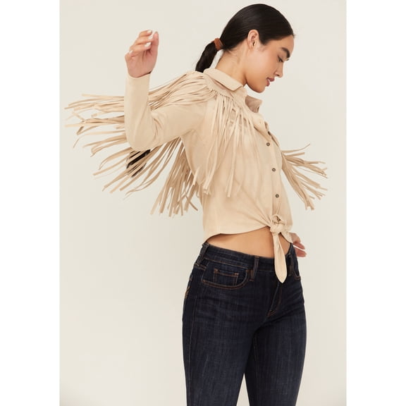 Idyllwind Women's Fringe Embroidered Long Sleeve Button-Down Western Shirt Stone   US