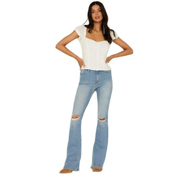 Idyllwind Women's High Risin' Roadtrip Wash Stretch Distressed Knee Flare Jeans - IWSP22J65-MDW 12W x 34L