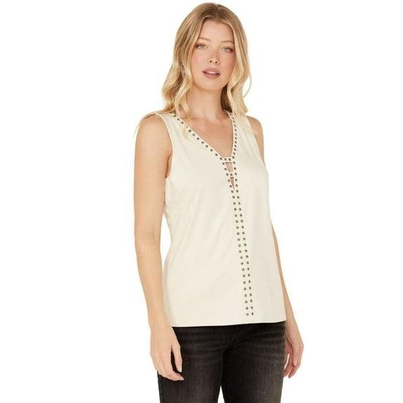 Idyllwind Women's Lilywood Beaded Front Faux Suede Tank Top Off White Large US