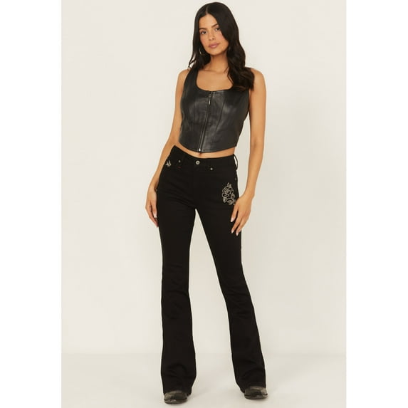 Idyllwind Women's Outlaw High Rise Flare Embroidered Super Stretch Denim Jeans Black 6W x 34L