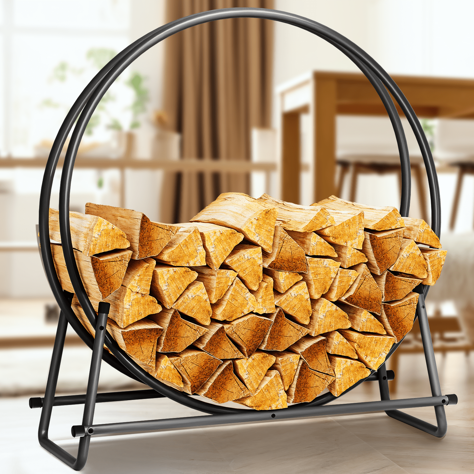 Idzo 41 in. Heavy Duty Firewood Storage Log Rack Ring Indoor Outdoor Black Steel Walmart