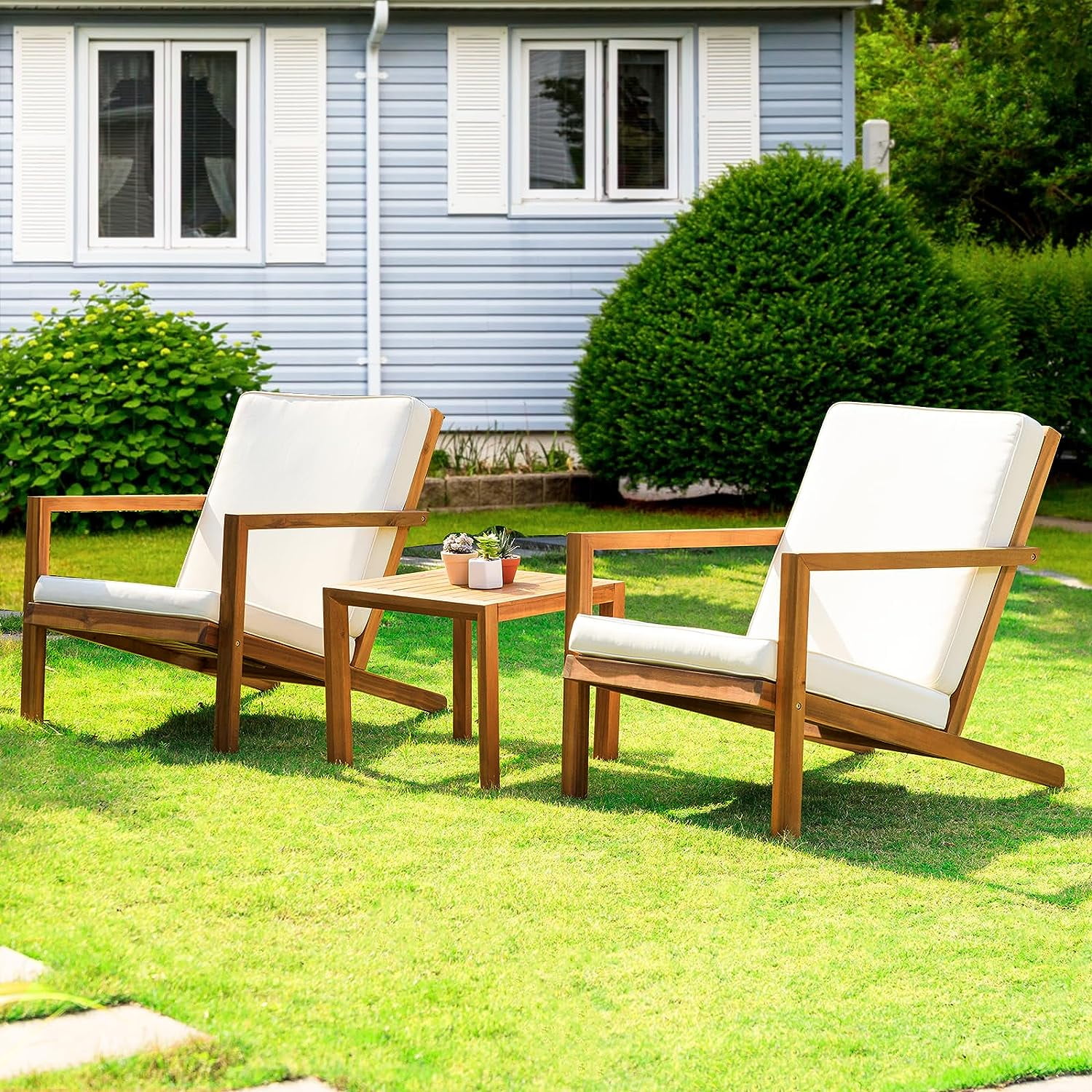 Idzo Eleve Outdoor Club Chairs Set of 2 with Wooden Side Table Acacia Wood Patio Furniture Set for Firep Walmart