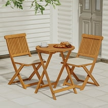 Idzo Patio Bistro Folding Sets, 1 Round Table with 2 Cushion Chairs, FSC Acacia Wood, Mocha Brown