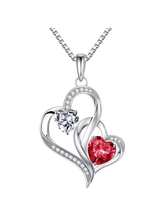 Iefil S925 Sterling Silver Heart April July Birthstone Necklace for Women, Birthday Anniversary Gifts for Women Wife, Dainty Jewelry, 19+3In