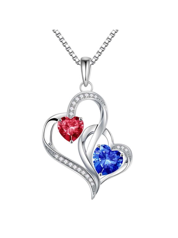 Iefil S925 Sterling Silver Heart July September Birthstone Necklace for Women, Birthday Anniversary Gifts for Women Wife, Dainty Jewelry, 19+3In