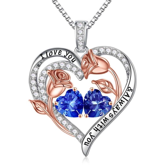 Iefil Anniversary Gifts for Wife Women, Christmas Gift for Women Wife Mom, S925 Sterling Silver Heart September December Birthstone Necklace, 19+3In