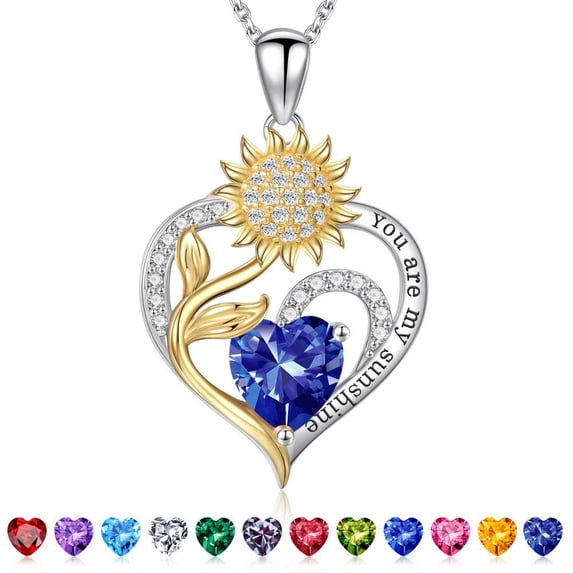 Iefil Anniversary Gifts for Wife Women, Christmas Gift for Women Wife Mom, S925 Sunflower Sterling Silver Heart December Birthstone Necklace, 19+3In