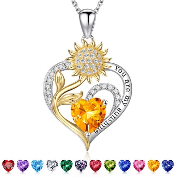Iefil Anniversary Gifts for Wife Women, Christmas Gift for Women Wife Mom, S925 Sunflower Sterling Silver Heart November Birthstone Necklace, 19+3In
