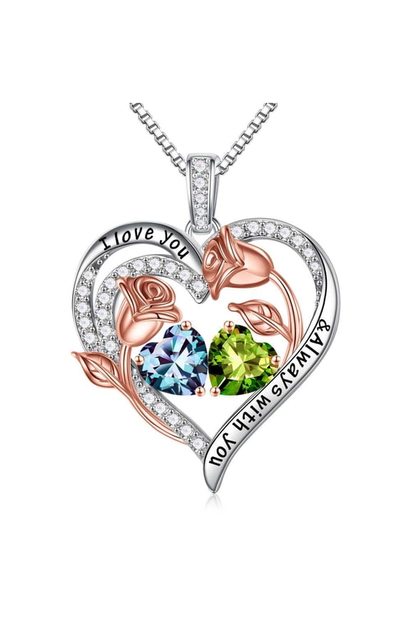 Iefil Anniversary Wife Gifts - Anniversary Necklace Gifts for Her, June August Birthstone Necklace, Alexandrite Peridot Jewelry, Rose Heart Necklaces for Her