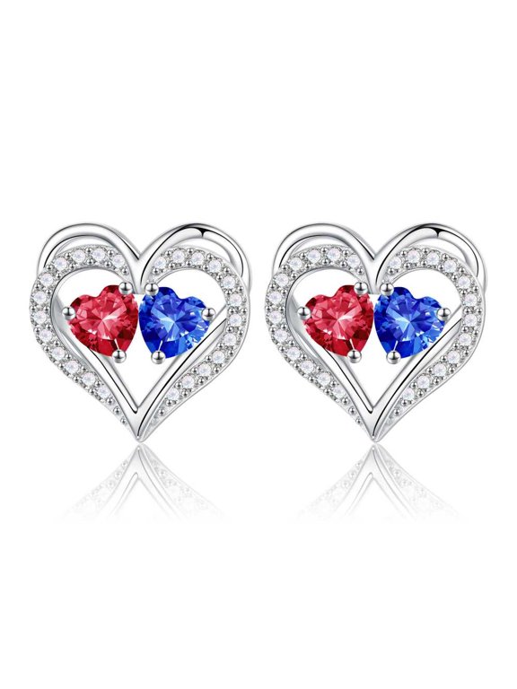 Iefil S925 Sterling Silver Heart July September Birthstone Stud Earrings for Women, Birthday Anniversary Gifts for Women Wife, Dainty Jewelry