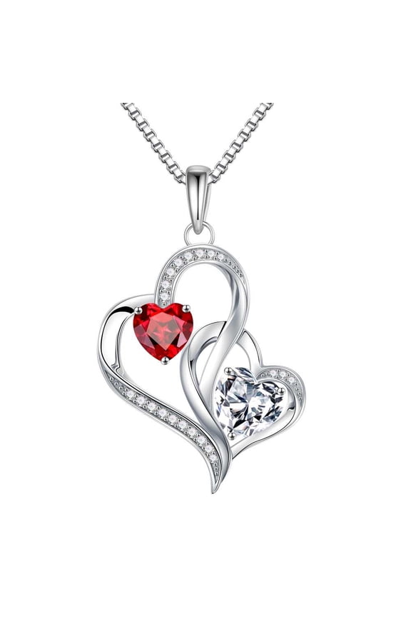 Iefil April Birthstone Necklace for Women - Garnet Red Necklaces, Cubic zirconia Necklaces, January Birthstone Necklace, Jewelry Gift, Gifts for Wife Mom Sister