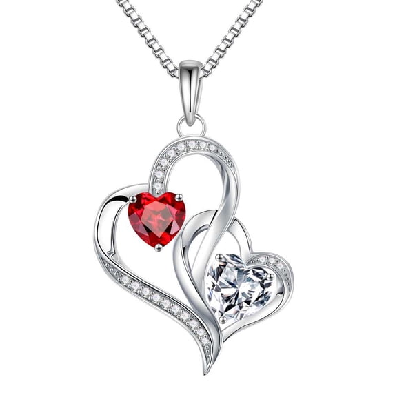 Iefil April Birthstone Necklace for Women - Garnet Red Necklaces, Cubic zirconia Necklaces, January Birthstone Necklace, Jewelry Gift, Gifts for Wife Mom Sister
