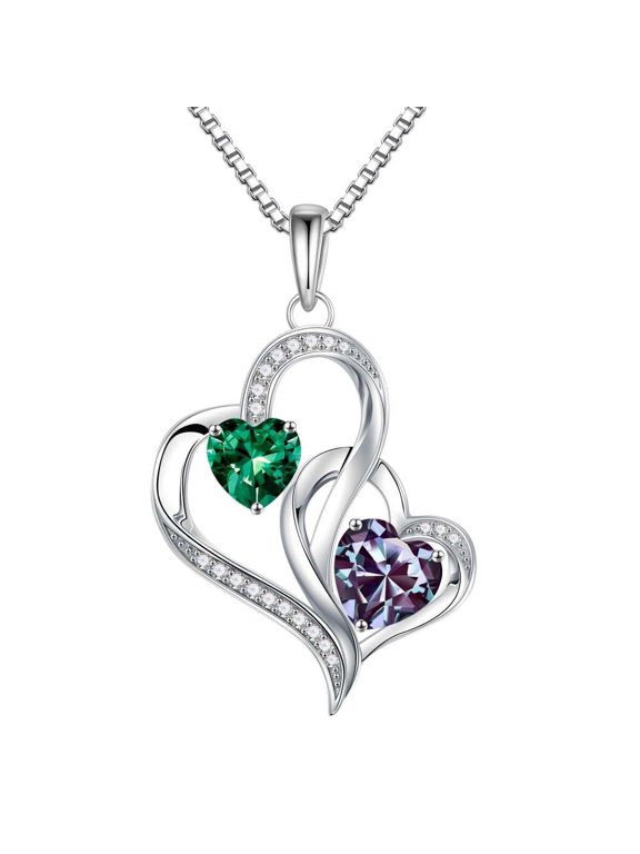 Iefil S925 Sterling Silver Heart May June Birthstone Necklace for Women, Birthday Anniversary Gifts for Women Wife, Dainty Jewelry, 19+3In