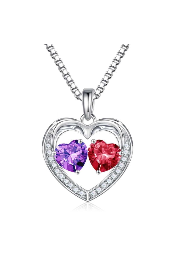 Iefil Birthday Gifts for Women - 925 Sterling Silver Necklace, Jewelry Gifts for Wife Girlfriend Mom| February & July Birthstone Necklace, Amethyst Purple & Ruby Red Jewelry