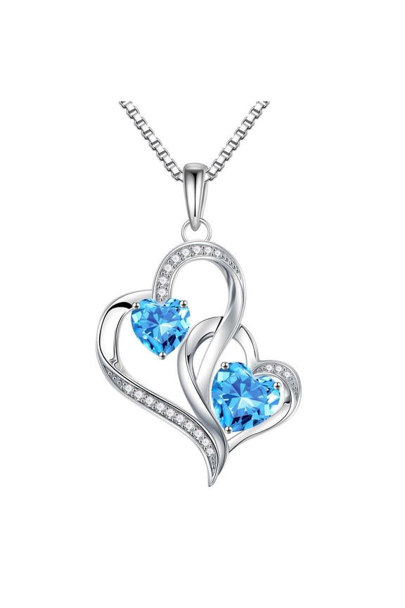Iefil Birthday Gifts for Women - Anniversary Birthday Gifts for Women, Aquamarine Light Blue Necklace, March 925 Sterling Silver Heart Birthstone Necklace, Jewelry Gift for Her Wife Mom Sister in Law