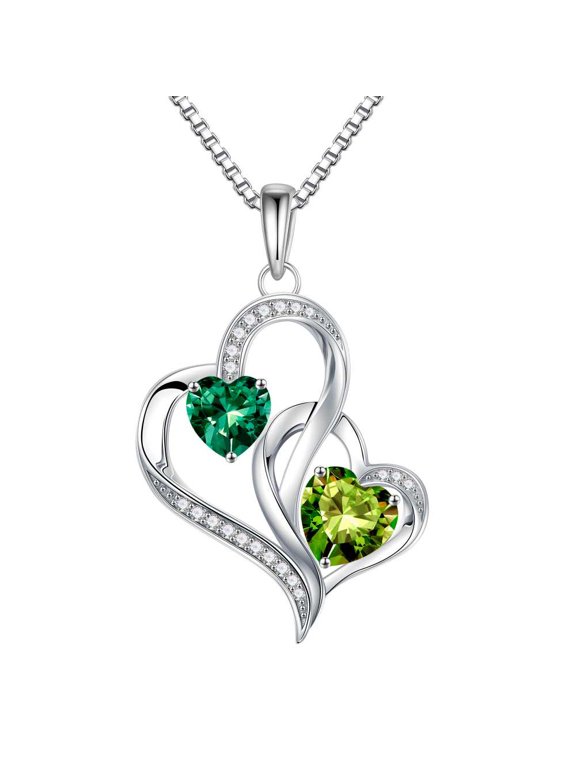 Iefil S925 Sterling Silver Heart May August Birthstone Necklace for Women, Birthday Anniversary Gifts for Women Wife, Dainty Jewelry, 19+3In
