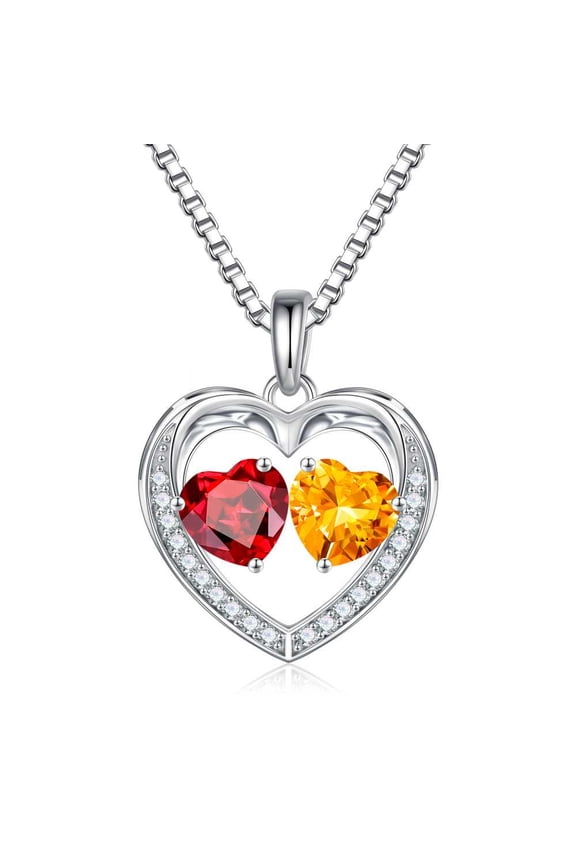 Iefil Birthstone Necklace for Women - 925 Sterling Silver Necklace, Anniversary Birthday Gifts for Wife Girlfriend Mom| January Garnet Red & November Citrine Yellow Jewelry