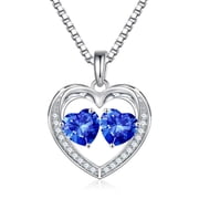 Iefil S925 Sterling Silver Double Heart September Birthstone Necklace for Women, Birthday Anniversary Gifts for Women Wife, Dainty Jewelry, 19+3In