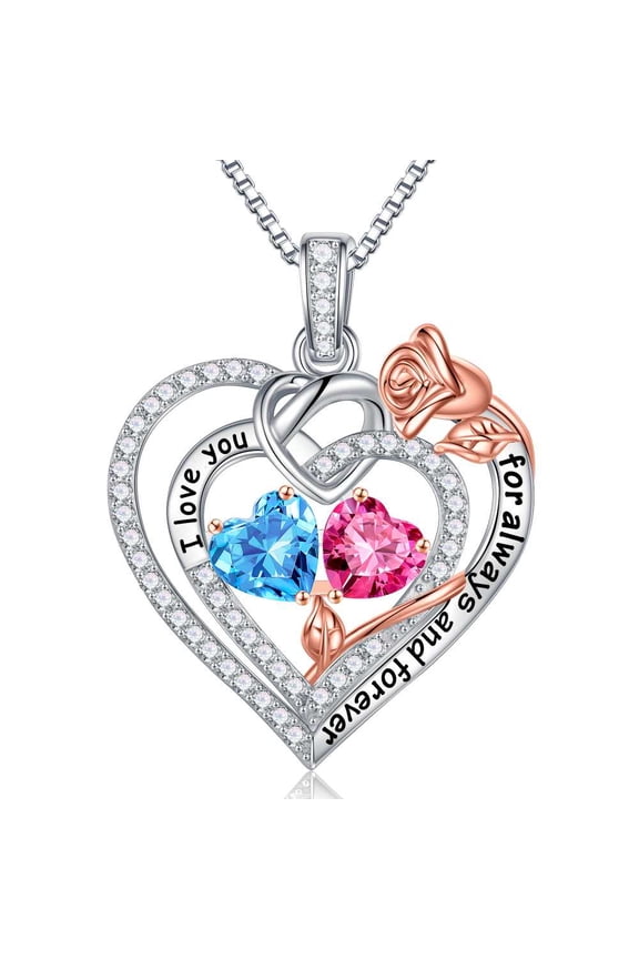 Iefil Birthstone Necklaces - Aquamarine Blue, March, October Birthstone Jewelry for Women