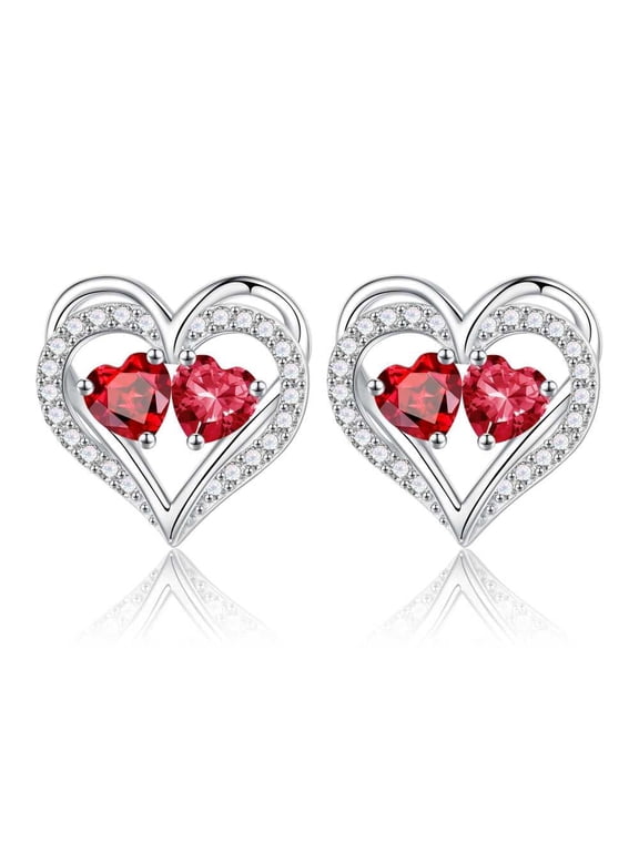 Iefil Christmas Birthday Gifts for Women - Garnet Ruby Earrings for Women, January July Birthstone Earrings