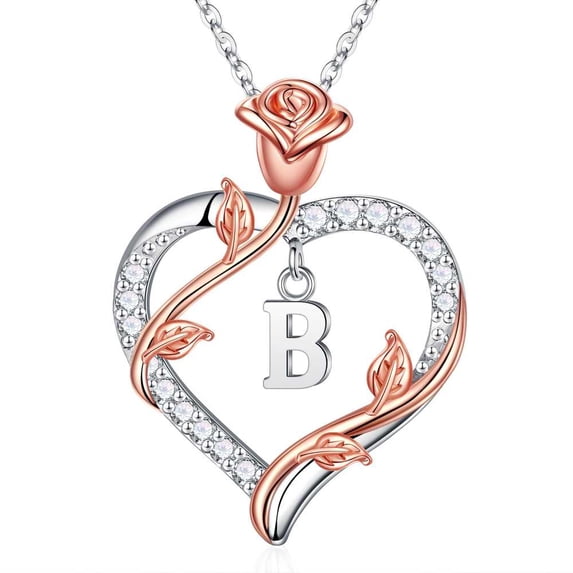 Iefil Dainty Necklace Gifts for Women, Dainty Rose Love Heart Initial B Letter Pendant Necklace Jewelry Gifts for Mom Wife Girlfriend Anniversary Birthday Gifts