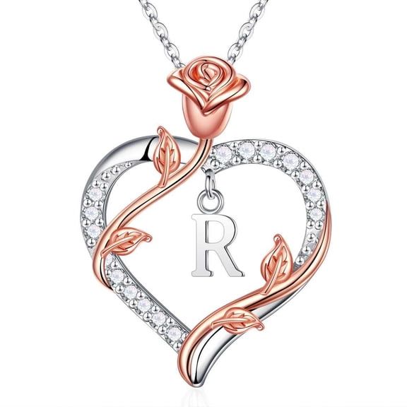 Iefil Dainty Necklace for Women, Dainty Rose Love Heart Initial R Letter Pendant Necklace Jewelry Gifts for Her Wife Girlfriend Mom Anniversary Birthday Gifts