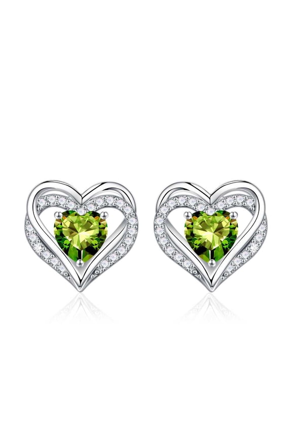 Iefil Earrings for Women, 925 Sterling Silver August Birthstone Peridot Heart Stud Earrings for Women