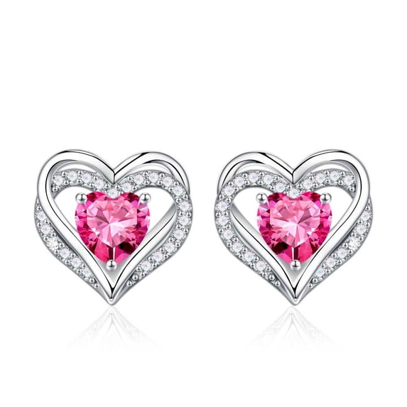 Iefil Earrings for Women, 925 Sterling Silver October Birthstone Sapphire Heart Stud Earrings for Women