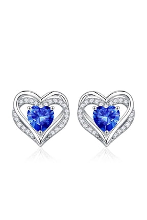 Iefil Earrings for Women, 925 Sterling Silver September Birthstone Blue Sapphire Heart Stud Earrings for Women