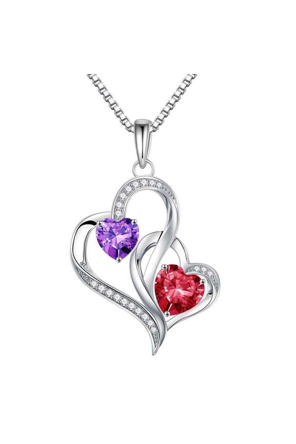 Iefil February July Birthstone Necklace - Amethyst Purple Necklace, Ruby Red Pendant, Anniversary Birthday Gifts, Jewelry Gifts for Women Girlfriend Wife