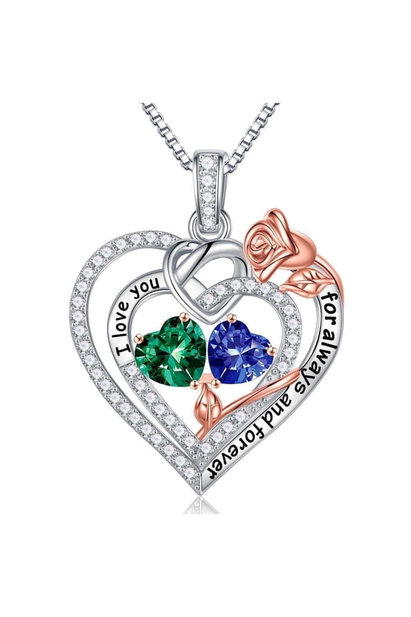 Iefil Gifts for Wife - Anniversary Ideas Gifts for Women Wife, December & May Rose Heart Birthstone Necklace, Tanzanite Blue Emerald Green Necklaces