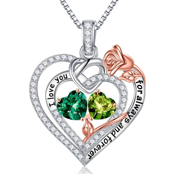 Iefil Gifts for Wife - Anniversary Ideas Gifts for Women Wife Her, Rose Heart Birthstone Necklace | Emerald Green Peridot Green Necklace, May August Birthstone Jewelry