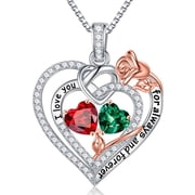 Iefil Anniversary Gifts for Wife Women, Mother's Day Gift for Mom Grandmom Wife, S925 Sterling Silver Heart January May Birthstone Necklace, 19+3In
