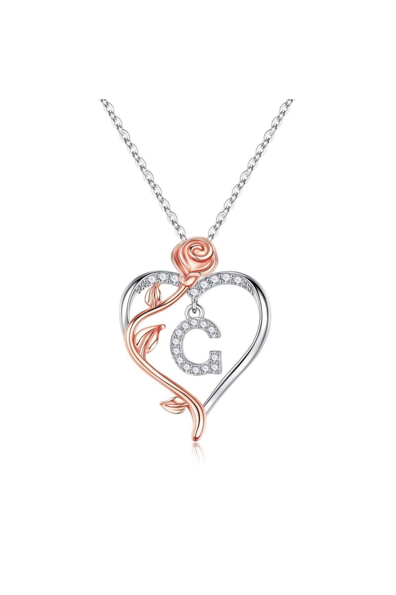 Iefil Gifts for Girlfriend - Girlfriend Birthday Gifts, Mothers Day Gifts | Sterling Silver Rose Heart Necklaces for Women, Initial G