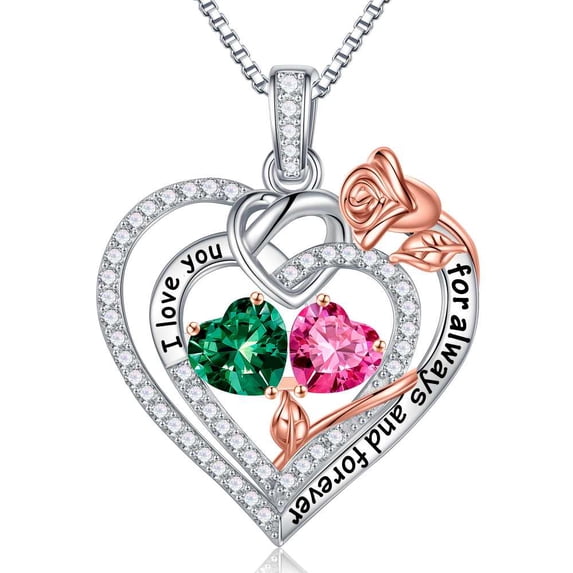 Iefil Gifts for Wife - Anniversary Ideas Gifts for Women Wife Her, Rose Heart Birthstone Necklace | Emerald Green Necklace, May & October Birthstone