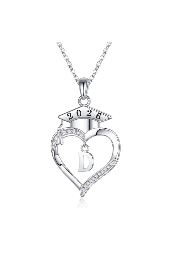 Iefil Graduation Gift for Her 2026 College, 925 Sterling Silver Heart Cubic Zirconia Initial D Necklace for Women, Personalized Inspirational Graduation High School Graduate Gift Best Friend Daughter
