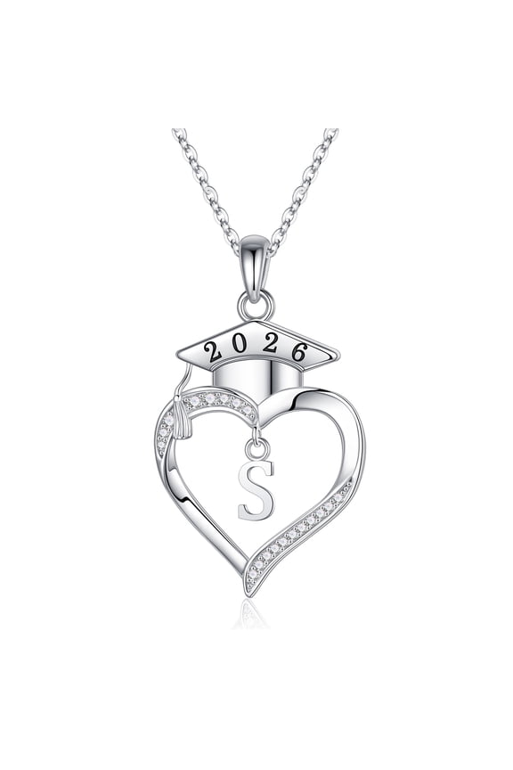 Iefil Graduation Gift for Her 2026 College, 925 Sterling Silver Heart Cubic Zirconia Initial S Necklace for Women, Personalized Inspirational Graduation High School Graduate Gift Best Friend Daughter