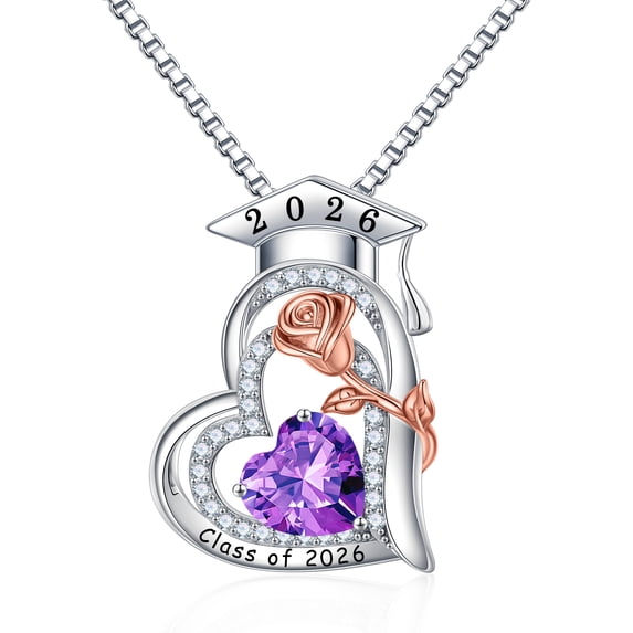Iefil S925 Sterling Silver Birthstone Heart Pendant Necklace for Women, Dainty Graduation Gifts 2026, Rose CZ Fine Jewelry