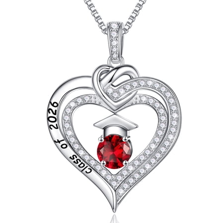 Iefil S925 Sterling Silver Birthstone Heart Pendant Necklace for Women, Dainty Graduation Gifts 2026, CZ Fine Jewelry