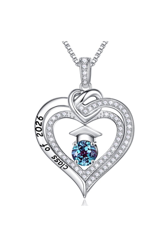 Iefil Graduation Gifts for Her 2026 College, 925 Sterling Silver Heart June Alexandrite Light Purple Birthstone Necklace for Women, Inspirational Graduation High School Graduate Gift for Friend