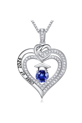 Iefil Graduation Gifts for Her 2026 College, 925 Sterling Silver Heart September Sapphire Royal Blue Birthstone Necklace for Women, Inspirational Graduation High School Graduate Gift for Friend