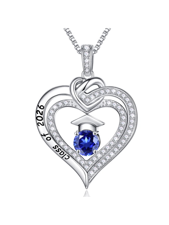 Iefil S925 Sterling Silver Birthstone Heart Pendant Necklace for Women, Dainty Graduation Gifts 2026, CZ Fine Jewelry