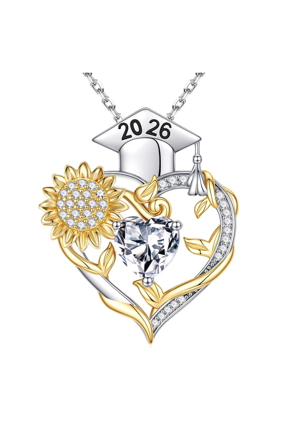 Iefil Graduation Gifts for Her 2026 College, 925 Sterling Silver Sunflower April White Birthstone Necklace for Women Jewelry, Inspirational Graduation High School Graduate Gift for Best Friend