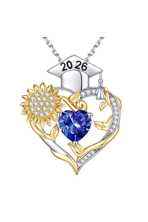 Iefil Graduation Gifts for Her 2026 College, 925 Sterling Silver Sunflower December Tanzanite Blue Birthstone Necklace for Women, Inspirational Graduation High School Graduate Gift for Best Friend
