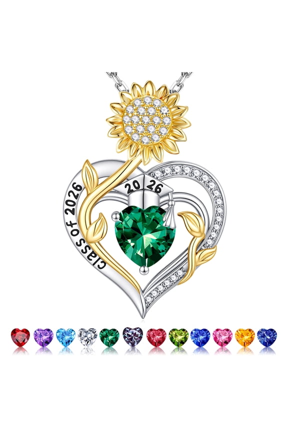 Iefil Graduation Gifts for Her 2026 College, 925 Sterling Silver Sunflower May Emerald Green Birthstone Necklace for Women Jewelry, Inspirational Graduation High School Graduate Gift for Best Friend