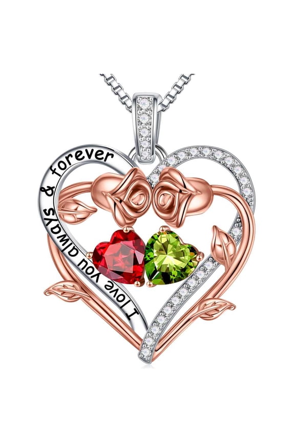 Iefil January August Birthstone Necklace, Anniversary Birthday Gifts for Wife Her Women, Birthstone Jewelry Red Garnet Necklace Peridot Necklaces