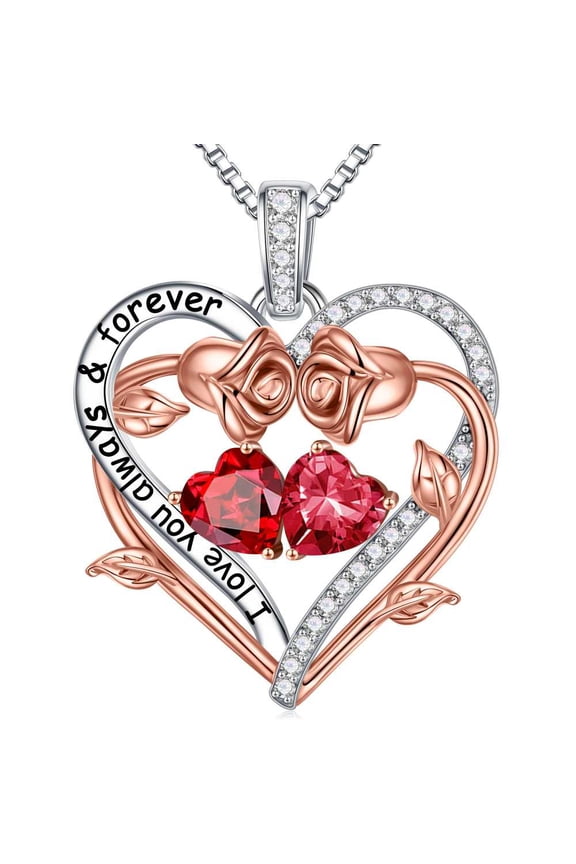 Iefil January July Birthstone Necklace Birthday Gifts for Mom Her, Birthstone Jewelry Red Garnet Necklace Red Ruby Necklaces Anniversary Birthday Gifts for Her Wife
